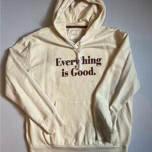 Denim & Flower Cream Hoodie with Brown Text